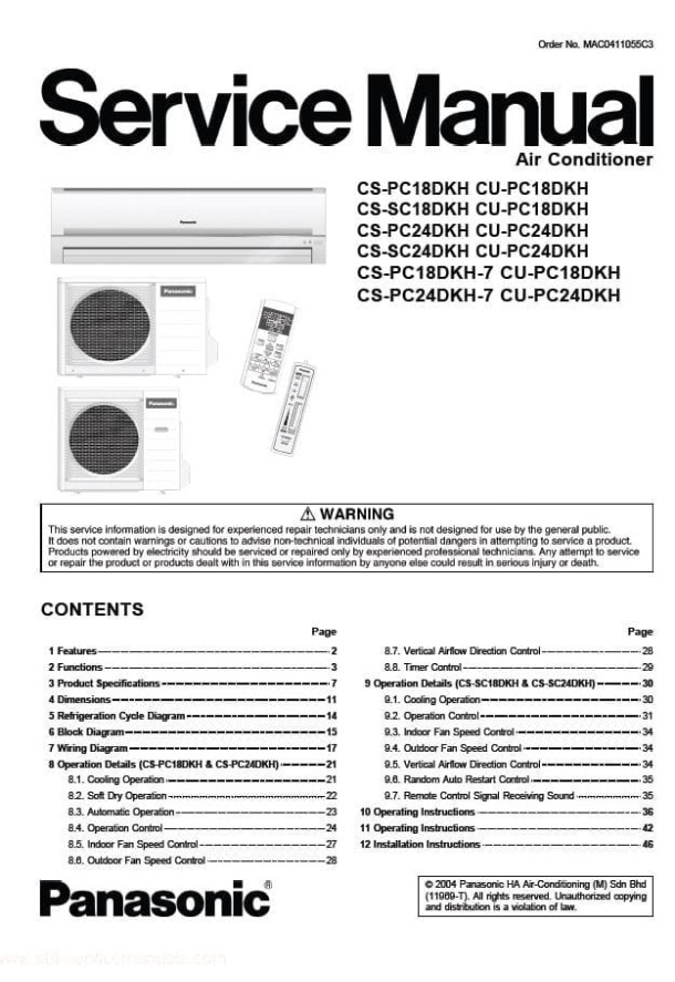 CS-PC18DKH, CS-SC18DKH, CS-PC24DKH, CS-SC24DKH